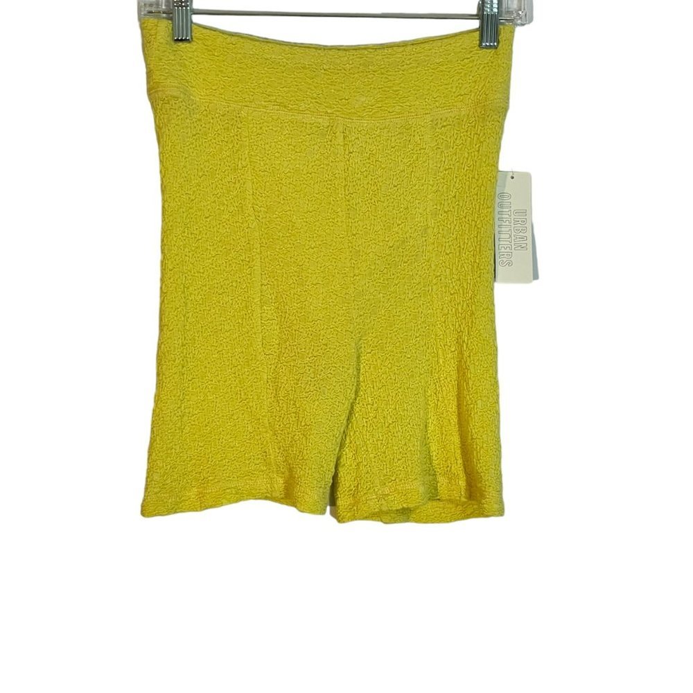 NEW URBAN OUTFITTERS BIKE SHORT LARGE TATUM TEXTURED SHORTS YELLOW HIGH RISE OUT - Picture 2 of 10